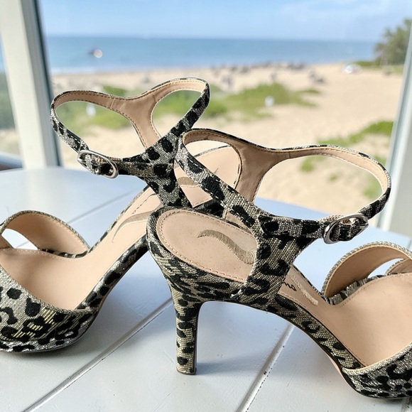 Nina Sparkle Silver Leopard Print Heeled Sandals with Ankle Strap - Picture 5 of 12